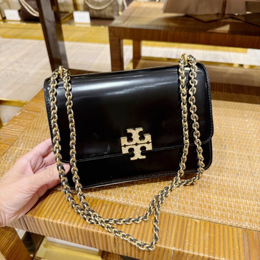 New‼️Tory Burch Britten Smooth Pave Small Shoulder Bag 182425 Black $700
